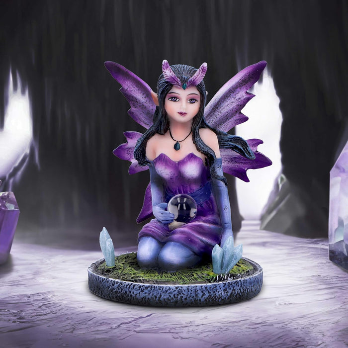 Nemesis Now Crystal Fairy Violet Figurine 9cm, Resin, Purple Fairy Figurine Design Featuring Crystals, Kneeling Fairy Holding Glass Ball, Fantasy Gift, Cast in the Finest Resin, Expertly Hand-Painted