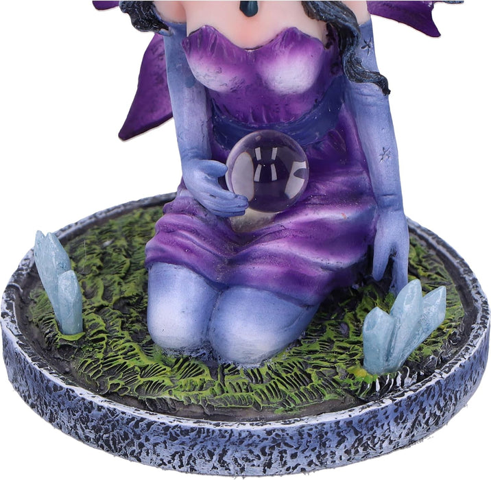 Nemesis Now Crystal Fairy Violet Figurine 9cm, Resin, Purple Fairy Figurine Design Featuring Crystals, Kneeling Fairy Holding Glass Ball, Fantasy Gift, Cast in the Finest Resin, Expertly Hand-Painted