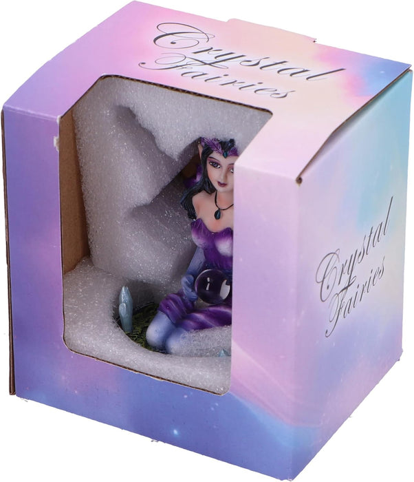 Nemesis Now Crystal Fairy Violet Figurine 9cm, Resin, Purple Fairy Figurine Design Featuring Crystals, Kneeling Fairy Holding Glass Ball, Fantasy Gift, Cast in the Finest Resin, Expertly Hand-Painted