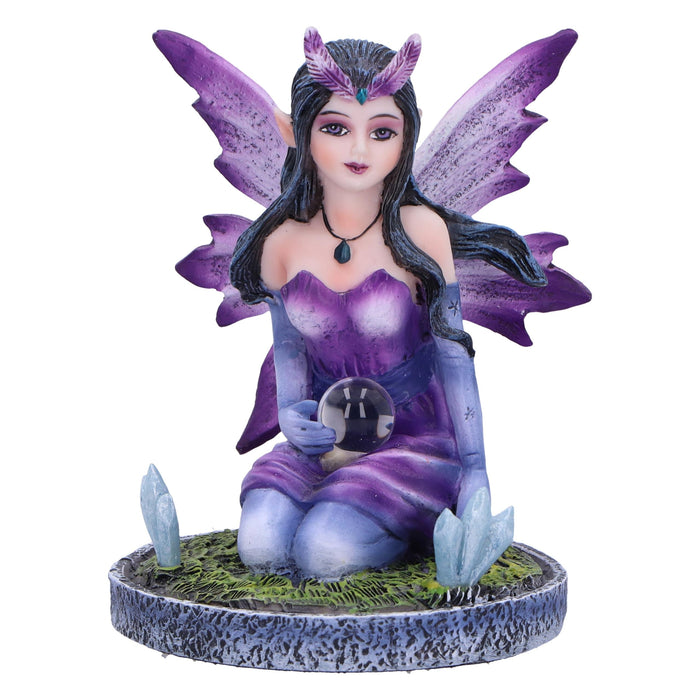 Nemesis Now Crystal Fairy Violet Figurine 9cm, Resin, Purple Fairy Figurine Design Featuring Crystals, Kneeling Fairy Holding Glass Ball, Fantasy Gift, Cast in the Finest Resin, Expertly Hand-Painted