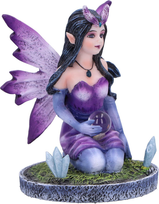 Nemesis Now Crystal Fairy Violet Figurine 9cm, Resin, Purple Fairy Figurine Design Featuring Crystals, Kneeling Fairy Holding Glass Ball, Fantasy Gift, Cast in the Finest Resin, Expertly Hand-Painted