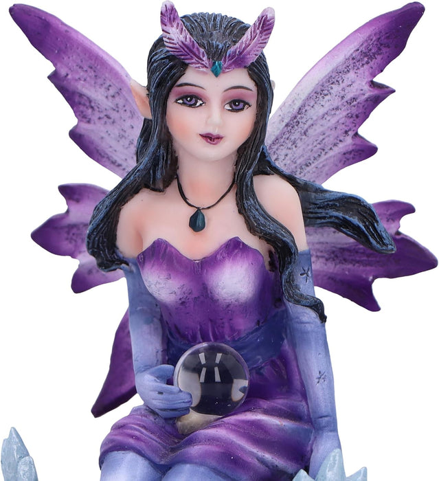 Nemesis Now Crystal Fairy Violet Figurine 9cm, Resin, Purple Fairy Figurine Design Featuring Crystals, Kneeling Fairy Holding Glass Ball, Fantasy Gift, Cast in the Finest Resin, Expertly Hand-Painted