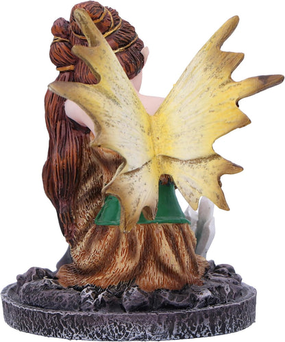 Nemesis Now Crystal Fairy Amber Figurine 8.2cm, Resin, Amber Autumn Fairy Figurine Featuring Crystals, Sitting Fairy Holding Glass Ball, Fantasy Gift, Cast in the Finest Resin, Expertly Hand-Painted