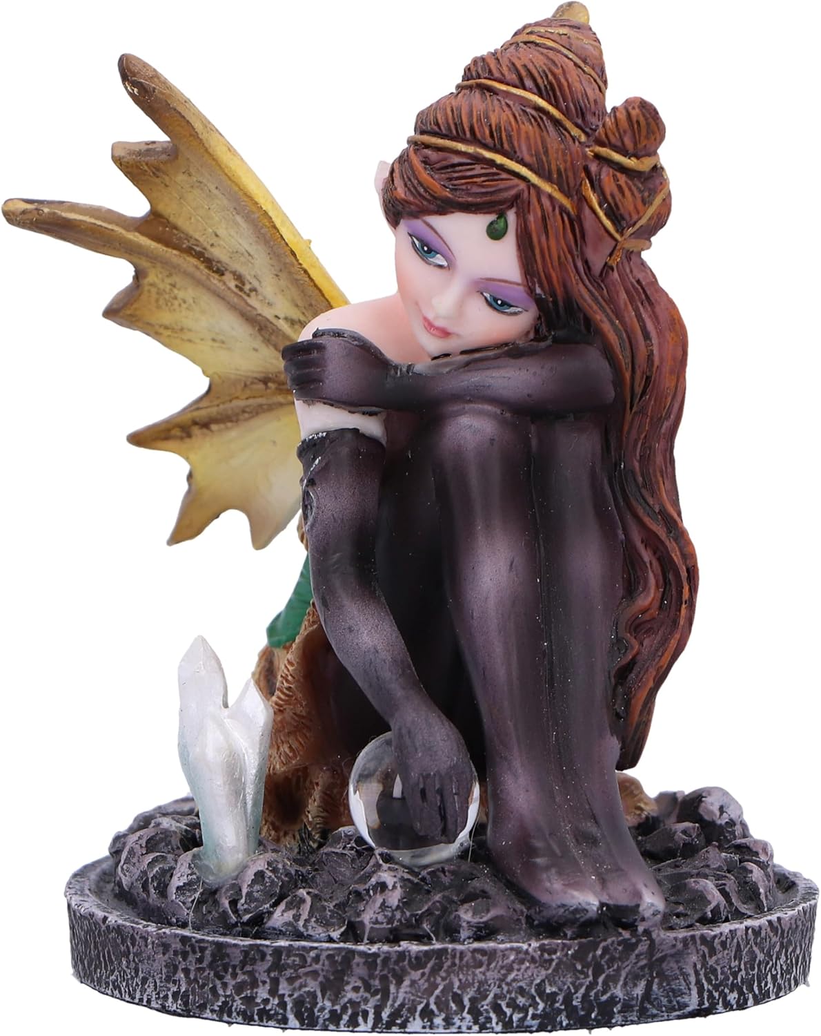Nemesis Now Crystal Fairy Amber Figurine 8.2cm, Resin, Amber Autumn Fairy Figurine Featuring Crystals, Sitting Fairy Holding Glass Ball, Fantasy Gift, Cast in the Finest Resin, Expertly Hand-Painted