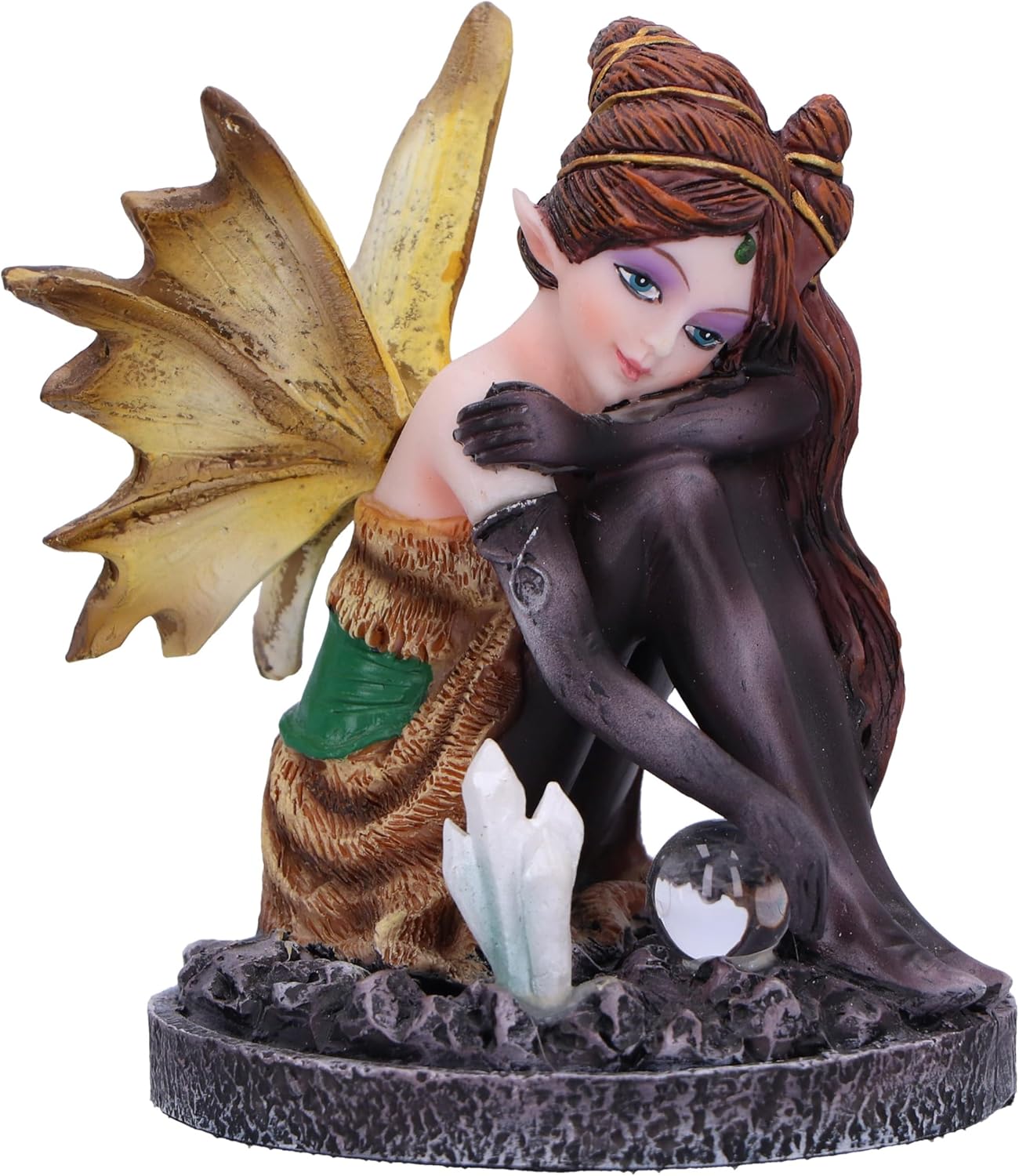 Nemesis Now Crystal Fairy Amber Figurine 8.2cm, Resin, Amber Autumn Fairy Figurine Featuring Crystals, Sitting Fairy Holding Glass Ball, Fantasy Gift, Cast in the Finest Resin, Expertly Hand-Painted
