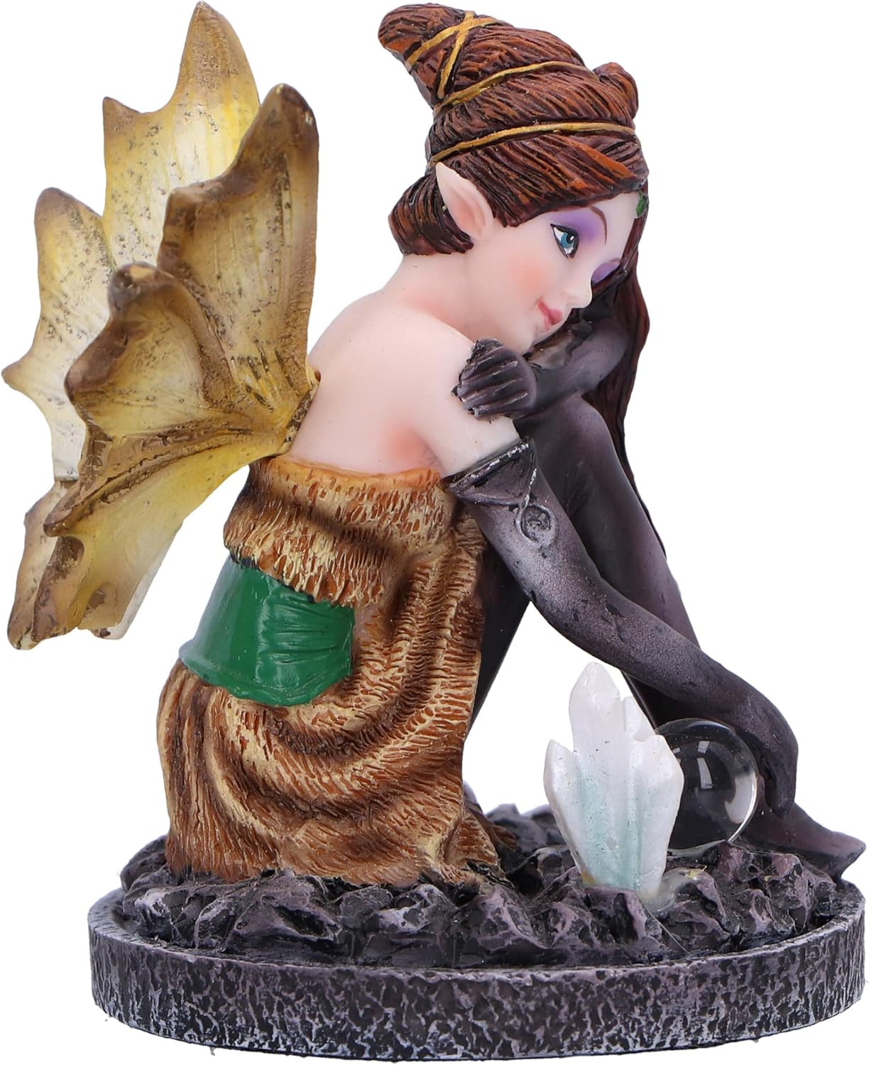 Nemesis Now Crystal Fairy Amber Figurine 8.2cm, Resin, Amber Autumn Fairy Figurine Featuring Crystals, Sitting Fairy Holding Glass Ball, Fantasy Gift, Cast in the Finest Resin, Expertly Hand-Painted