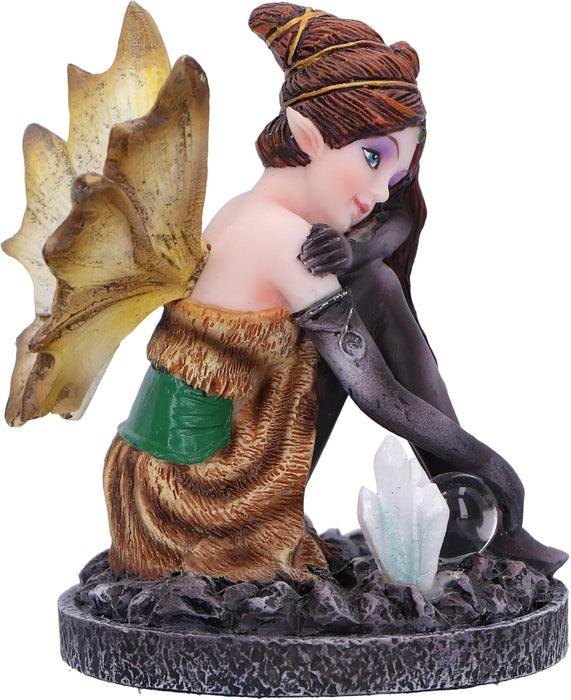 Nemesis Now Figurine de fée en Cristal d'ambre 8,2 cm, Figurine de fée d'automne avec Cristaux, fée Assise Tenant Une Boule de Verre, Cadeau Fantaisie, coulée dans la Meilleure résine, Peinte à la
