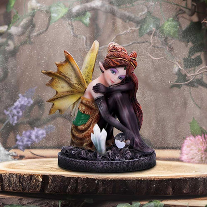 Nemesis Now Crystal Fairy Amber Figurine 8.2cm, Resin, Amber Autumn Fairy Figurine Featuring Crystals, Sitting Fairy Holding Glass Ball, Fantasy Gift, Cast in the Finest Resin, Expertly Hand-Painted