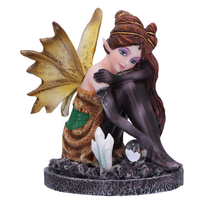 Nemesis Now Crystal Fairy Amber Figurine 8.2cm, Resin, Amber Autumn Fairy Figurine Featuring Crystals, Sitting Fairy Holding Glass Ball, Fantasy Gift, Cast in the Finest Resin, Expertly Hand-Painted
