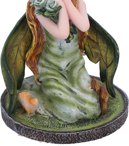 Nemesis Now Crystal Fairy Clover Figurine 9cm, Resin, Green, Nature Fairy Figurine Featuring Crystals, Kneeling Fairy with Leaves For Wings, Fairy Gift, Cast in the Finest Resin, Expertly Hand-Painted