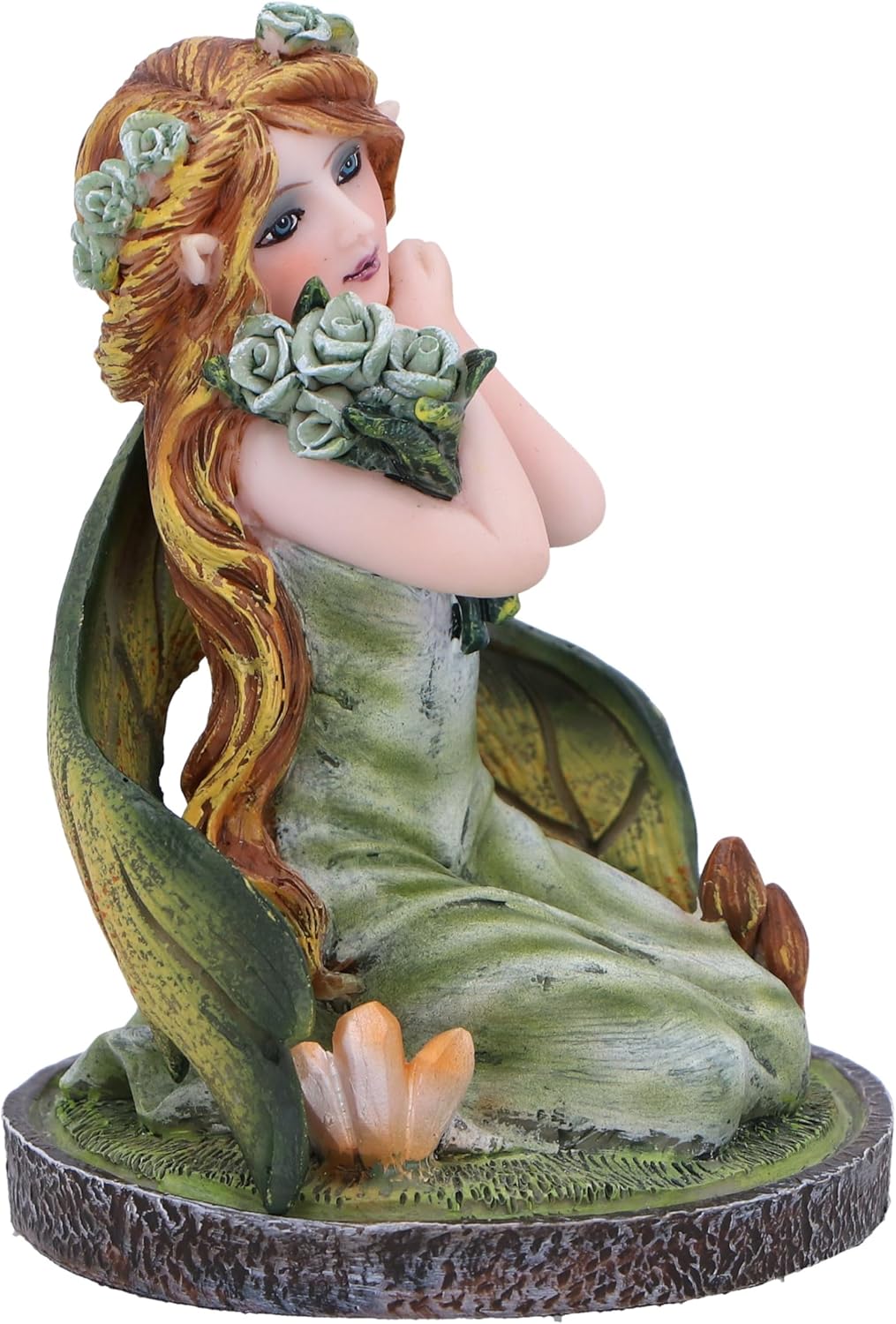 Nemesis Now Crystal Fairy Clover Figurine 9cm, Resin, Green, Nature Fairy Figurine Featuring Crystals, Kneeling Fairy with Leaves For Wings, Fairy Gift, Cast in the Finest Resin, Expertly Hand-Painted