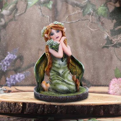 Nemesis Now Crystal Fairy Clover Figurine 9cm, Resin, Green, Nature Fairy Figurine Featuring Crystals, Kneeling Fairy with Leaves For Wings, Fairy Gift, Cast in the Finest Resin, Expertly Hand-Painted