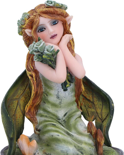 Nemesis Now Crystal Fairy Clover Figurine 9cm, Resin, Green, Nature Fairy Figurine Featuring Crystals, Kneeling Fairy with Leaves For Wings, Fairy Gift, Cast in the Finest Resin, Expertly Hand-Painted