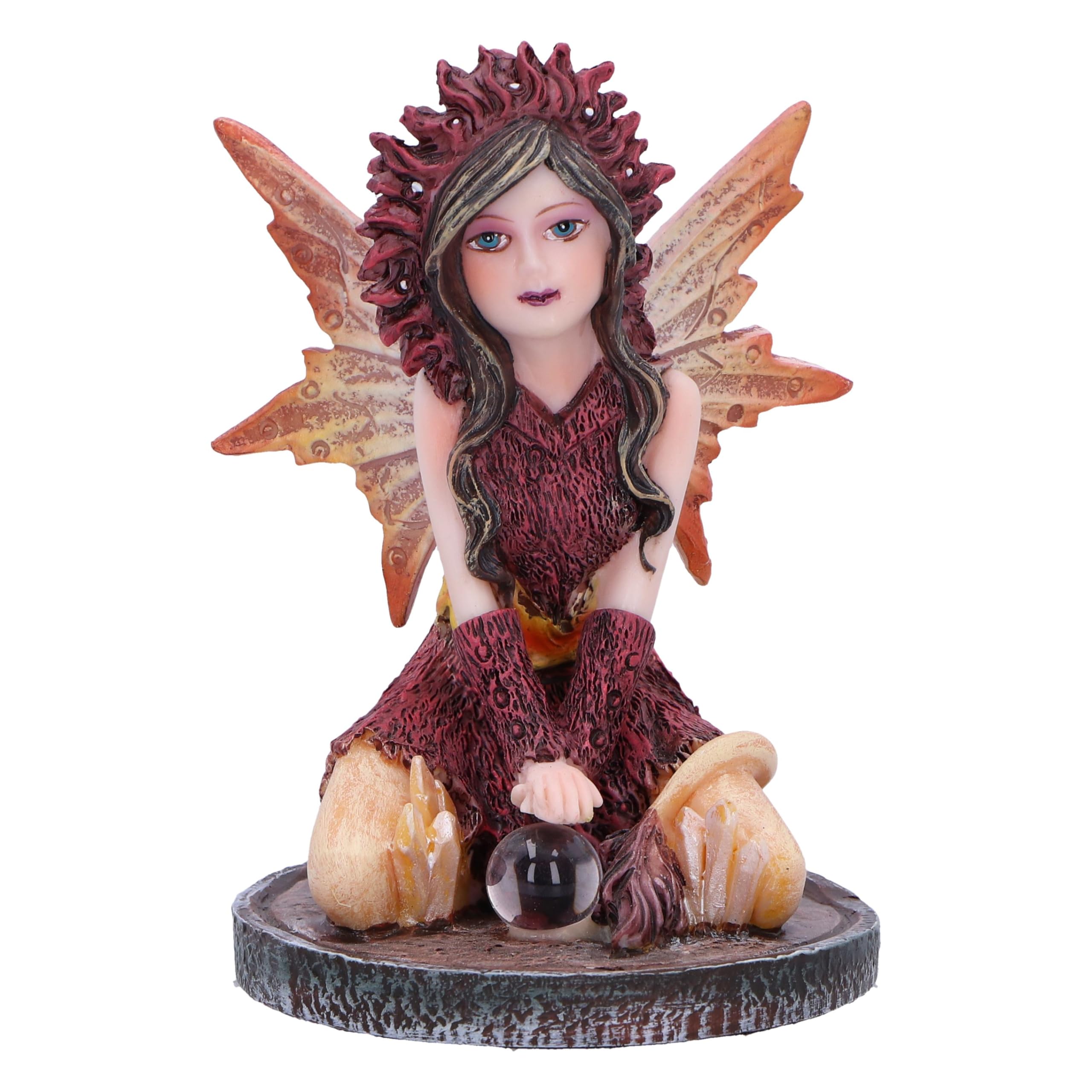 Nemesis Now Statuetta di papavero fata in cristallo, 9 cm, resina, fata rossa con sfera di cristallo, fata inginocchiata con sfera di vetro, regalo fantasia, fata in resina di alta qualità