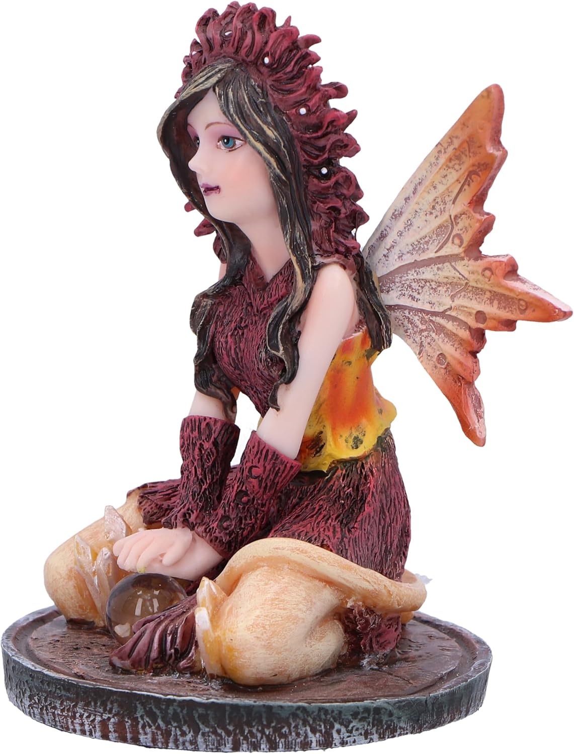 Nemesis Now Statuetta di papavero fata in cristallo, 9 cm, resina, fata rossa con sfera di cristallo, fata inginocchiata con sfera di vetro, regalo fantasia, fata in resina di alta qualità