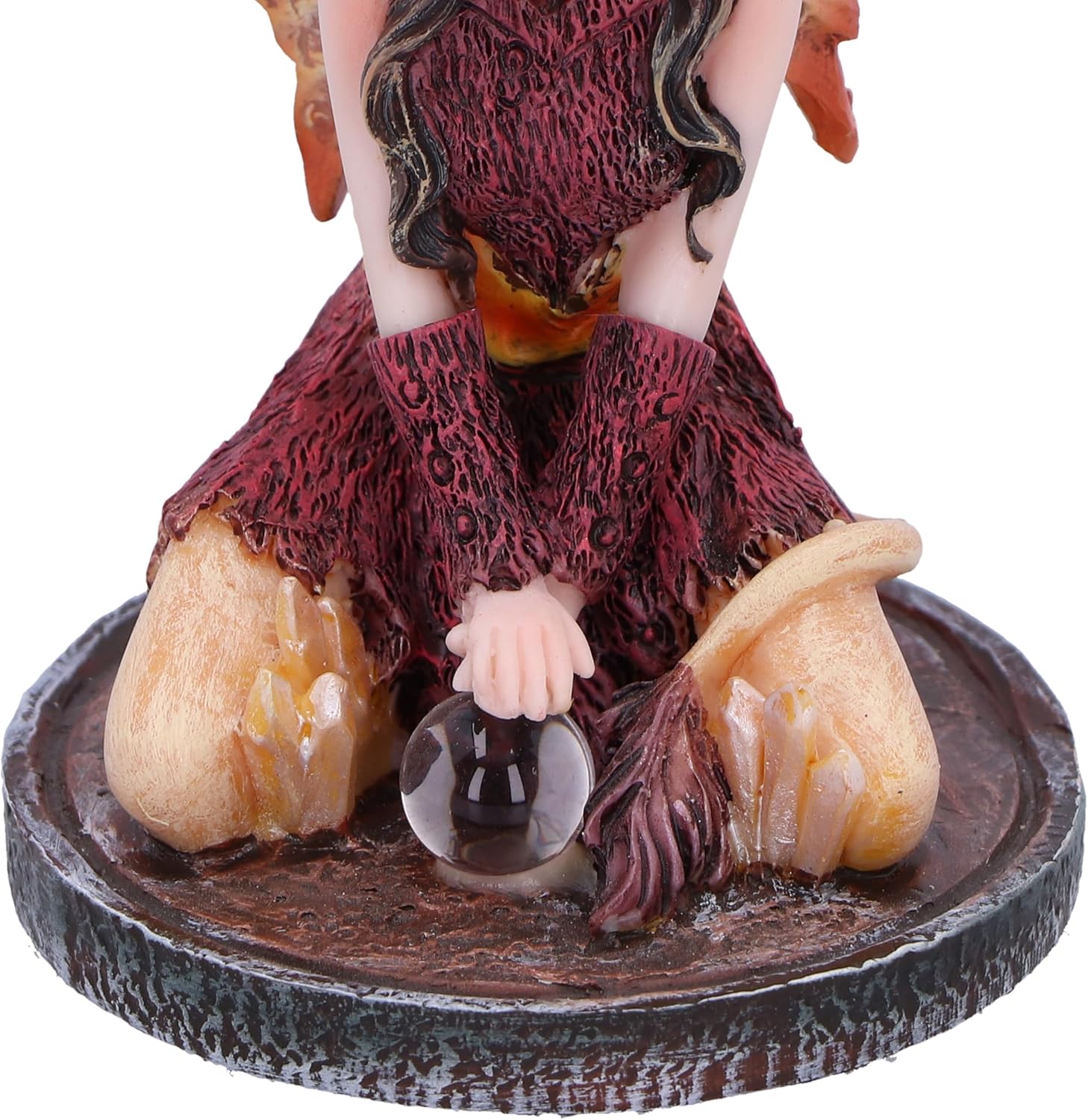 Nemesis Now Statuetta di papavero fata in cristallo, 9 cm, resina, fata rossa con sfera di cristallo, fata inginocchiata con sfera di vetro, regalo fantasia, fata in resina di alta qualità
