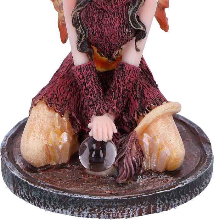 Nemesis Now Statuetta di papavero fata in cristallo, 9 cm, resina, fata rossa con sfera di cristallo, fata inginocchiata con sfera di vetro, regalo fantasia, fata in resina di alta qualità