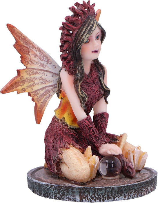 Nemesis Now Statuetta di papavero fata in cristallo, 9 cm, resina, fata rossa con sfera di cristallo, fata inginocchiata con sfera di vetro, regalo fantasia, fata in resina di alta qualità
