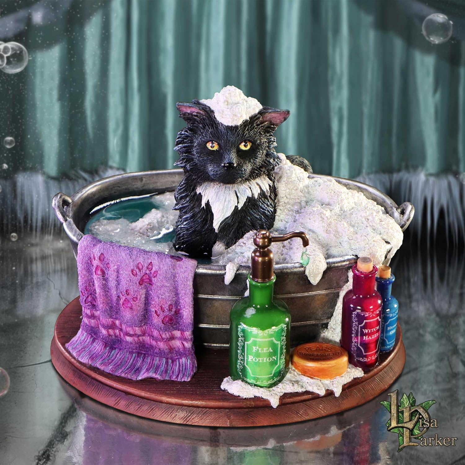 Nemesis Now Lisa Parker Bath Time Figurine 11cm, Resin, Inspired by Bath Time Artwork, Cat in Bath Tub Ornament, Lisa Parker Bathroom Decor, Cast in the Finest Resin, Expertly Hand-Painted