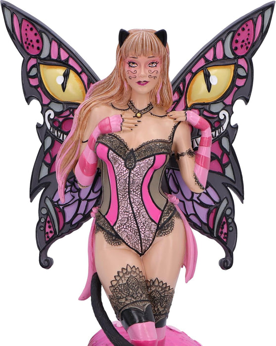 Nemesis Now Statuetta a forma di gatto del Cheshire, fata del paese delle meraviglie, 24 cm, resina, rosa, a tema Alice nel paese delle meraviglie, fata del Cheshire, fata in resina finissima