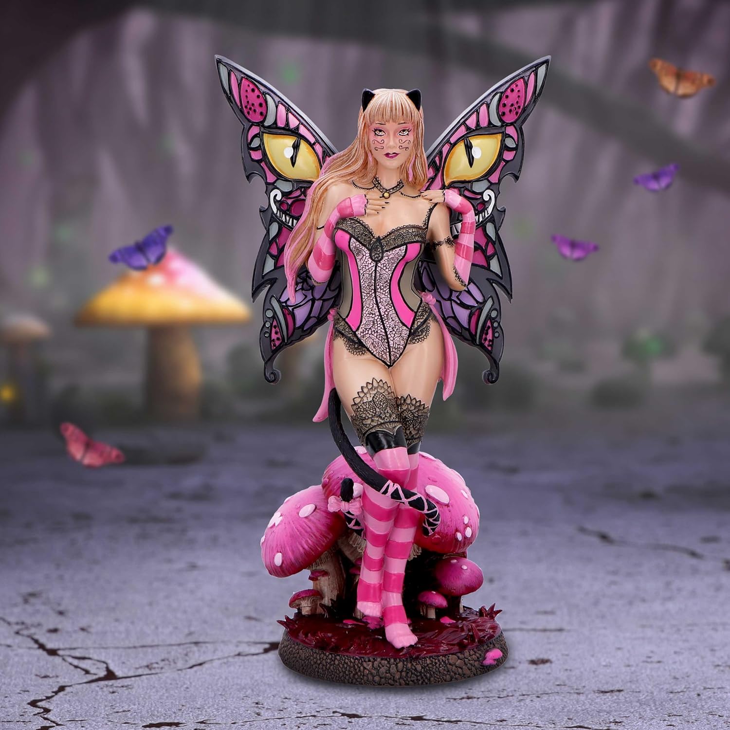 Nemesis Now Statuetta a forma di gatto del Cheshire, fata del paese delle meraviglie, 24 cm, resina, rosa, a tema Alice nel paese delle meraviglie, fata del Cheshire, fata in resina finissima