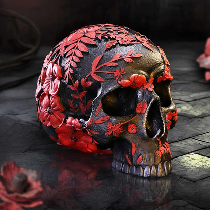Nemesis Now Poppy Skull Ornament, Resin, Black, 14cm