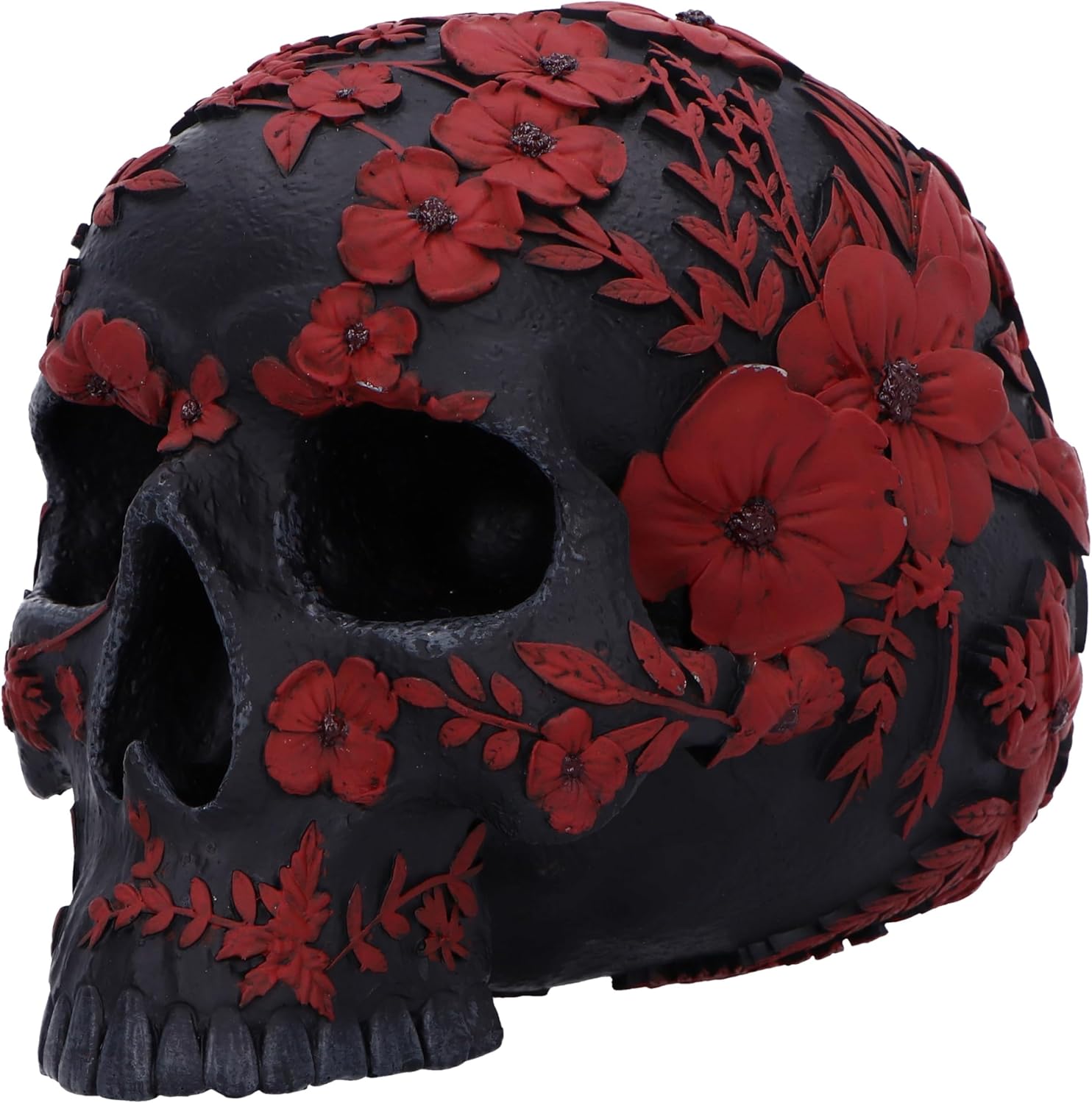 Nemesis Now Poppy Skull Ornament, Resin, Black, 14cm