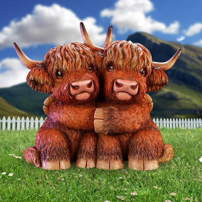 Nemesis Now Highland Hug Highland Hugging Cows Figurine, Resin, Brown, Cast in the Finest Resin, Expertly Hand-Painted