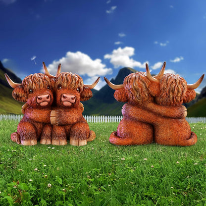 Nemesis Now Highland Hug Highland Hugging Cows Figurine, Resin, Brown, Cast in the Finest Resin, Expertly Hand-Painted