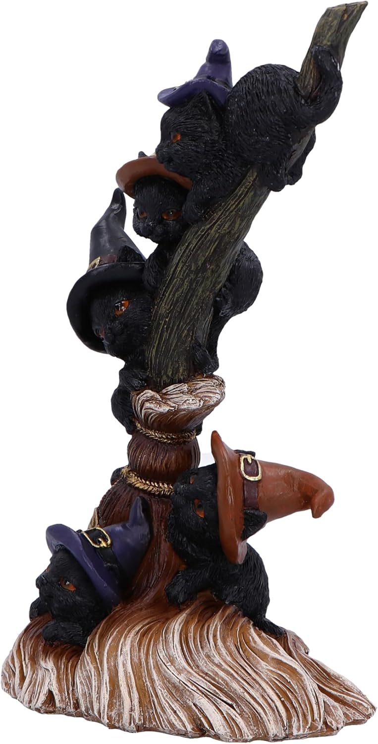 Nemesis Now Broomstick Kindle Cats & Brooms 21cm, Resin, Cast in the Finest Resin, Expertly Hand-Painted