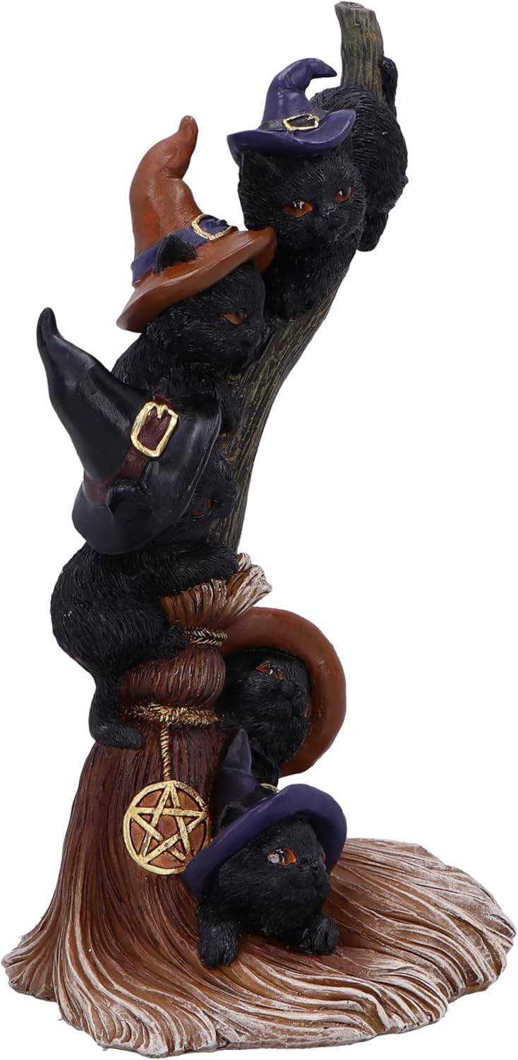 Nemesis Now Broomstick Kindle Cats & Brooms 21cm, Resin, Cast in the Finest Resin, Expertly Hand-Painted
