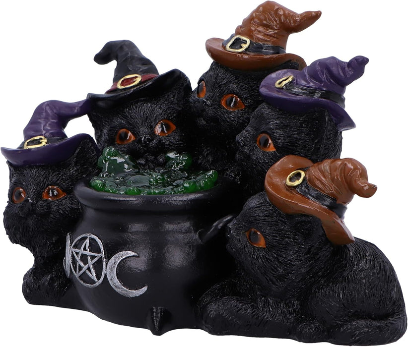 Nemesis Now Kindle's Potion Cat & Cauldron LED 18.8cm, Resin, Cast in the Finest Resin, Expertly Hand-Painted