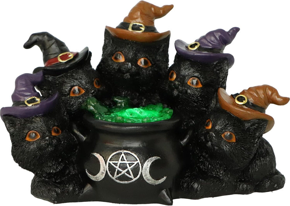 Nemesis Now Kindle's Potion Cat & Cauldron LED 18.8cm, Resin, Cast in the Finest Resin, Expertly Hand-Painted