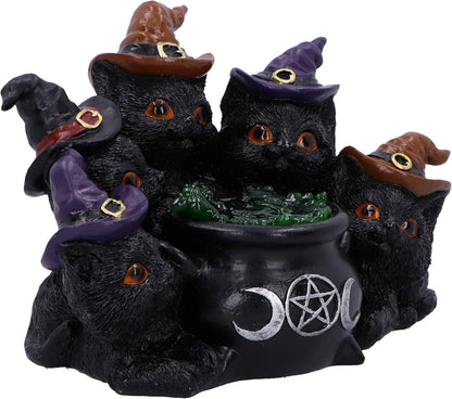 Nemesis Now Kindle's Potion Cat & Cauldron LED 18.8cm, Resin, Cast in the Finest Resin, Expertly Hand-Painted