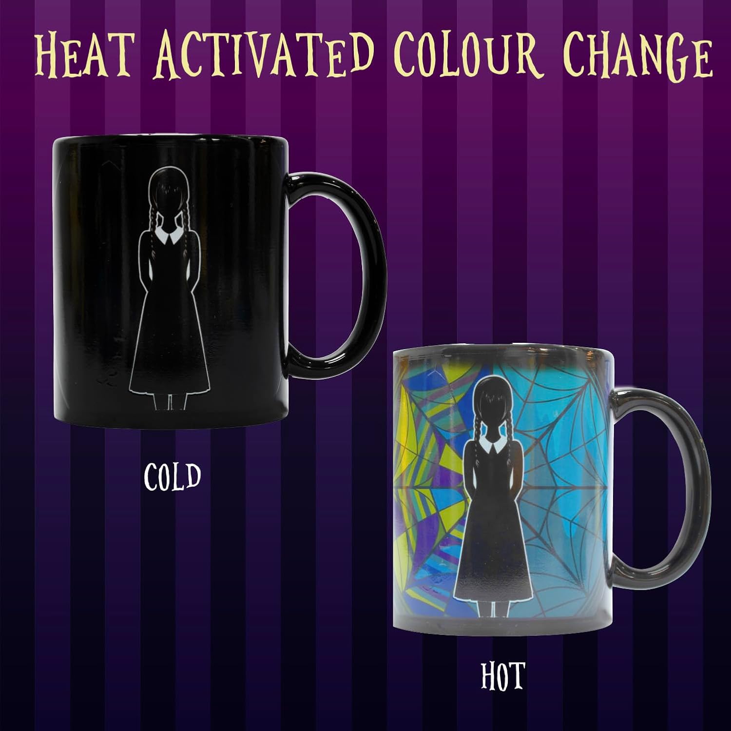 Blue Sky Studios Wednesday Colour Changing Coffee Mug, Heat Activated Ophelia Hall Stained Glass Window Design, Licensed Merchandise & Gift