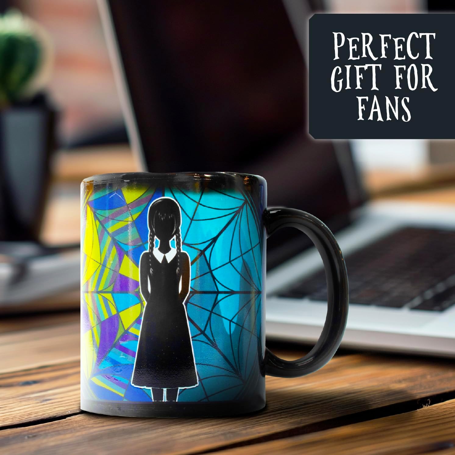 Blue Sky Studios Wednesday Colour Changing Coffee Mug, Heat Activated Ophelia Hall Stained Glass Window Design, Licensed Merchandise & Gift