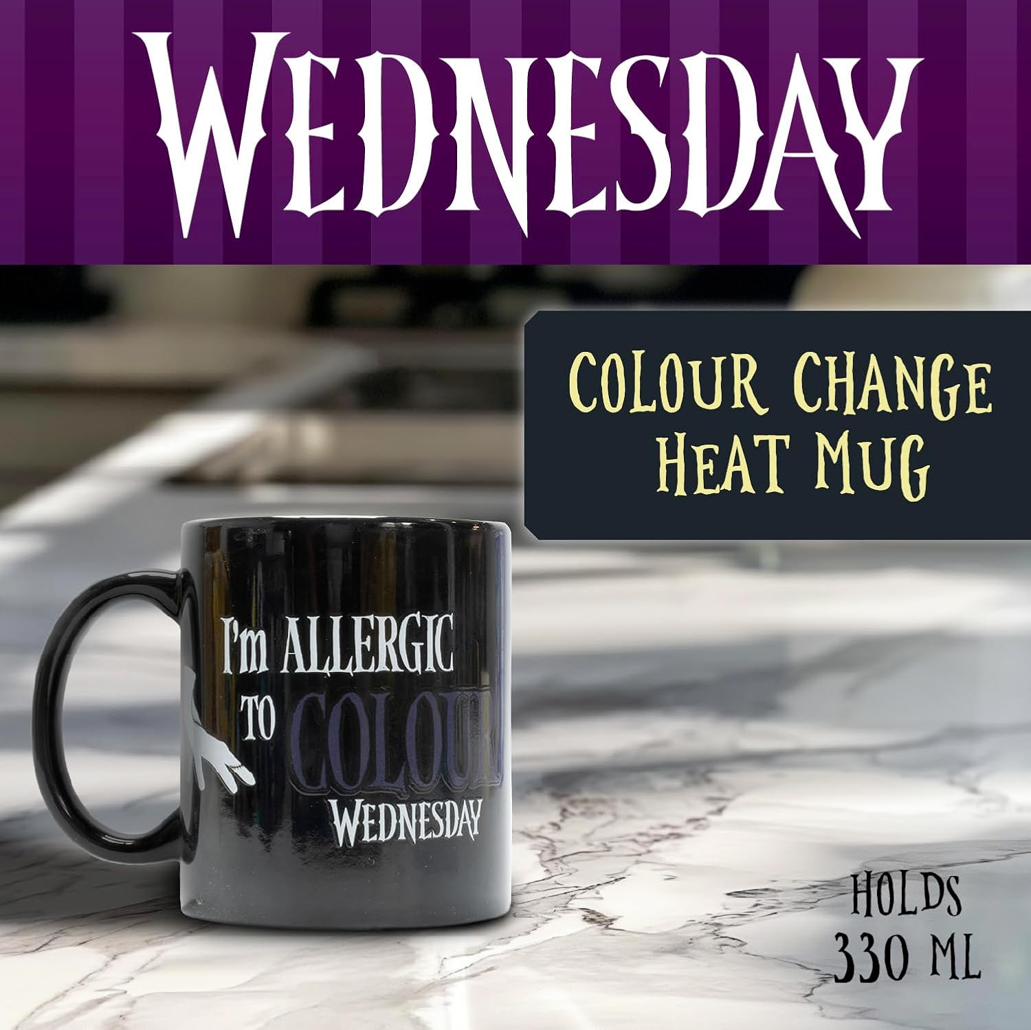 Blue Sky Studios Wednesday Colour Changing Coffee Mug, Heat Activated Ophelia Hall Stained Glass Window Design, Licensed Merchandise & Gift