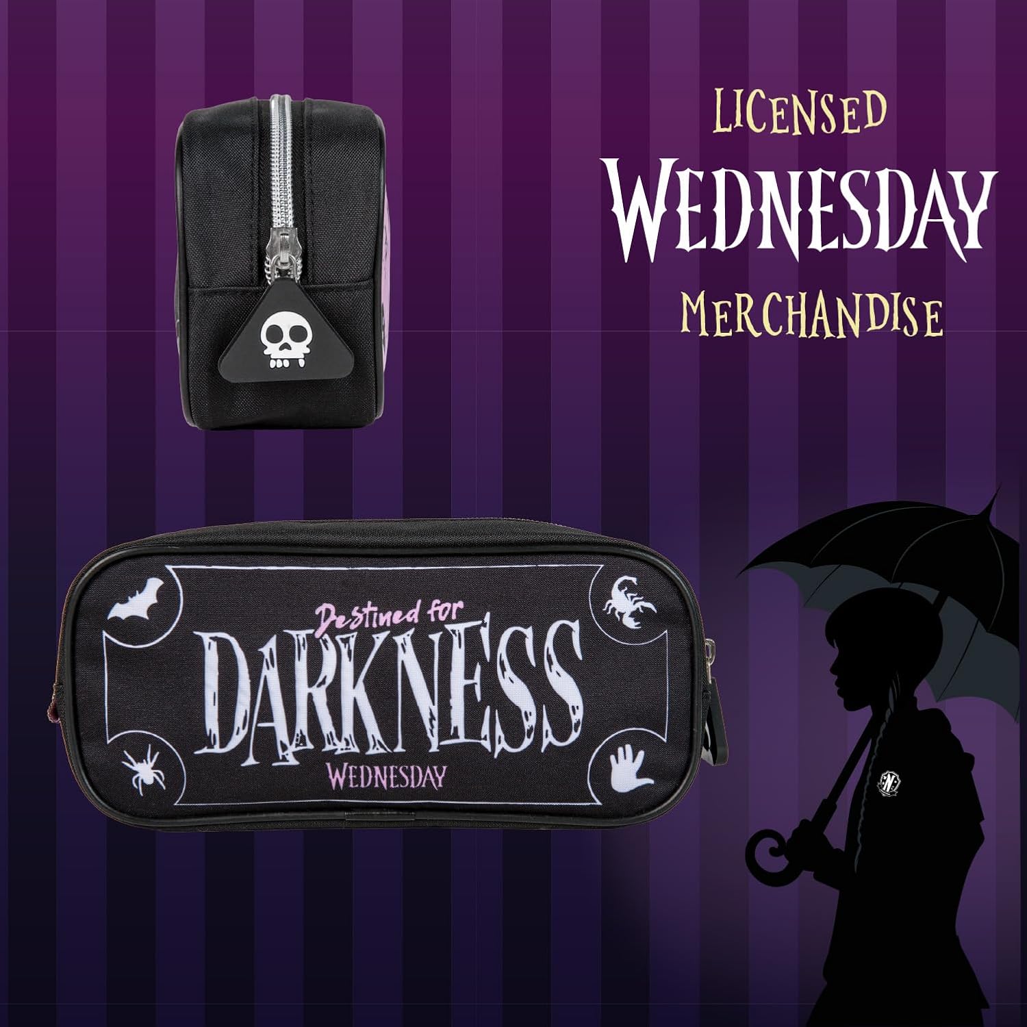 Blue Sky Studios Wednesday Pencil Pouch Wednesday Addams Gifts Merchandise Merch Small Travel Bag for Carrying Stationery Pens School Supplies Makeup - Darkness