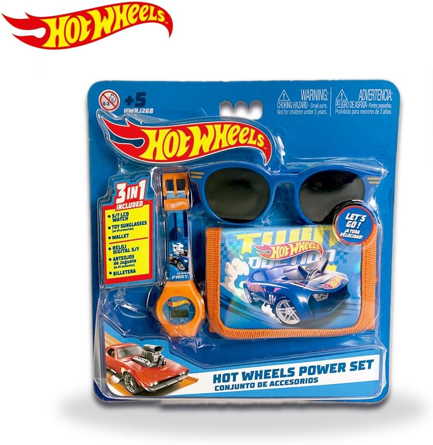 Hot Wheels Adventure Gear Toy Gift Set: LCD Watch, Sunglasses, and Wallet - Race into Style with Action-Packed Accessories!