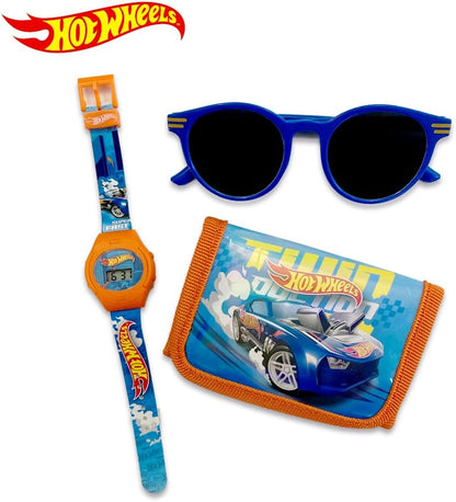 Hot Wheels Adventure Gear Toy Gift Set: LCD Watch, Sunglasses, and Wallet - Race into Style with Action-Packed Accessories!