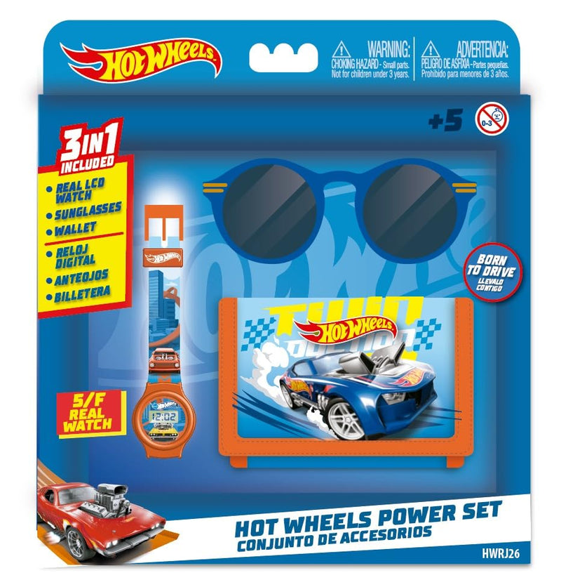 Hot Wheels Adventure Gear Toy Gift Set: LCD Watch, Sunglasses, and Wallet - Race into Style with Action-Packed Accessories!