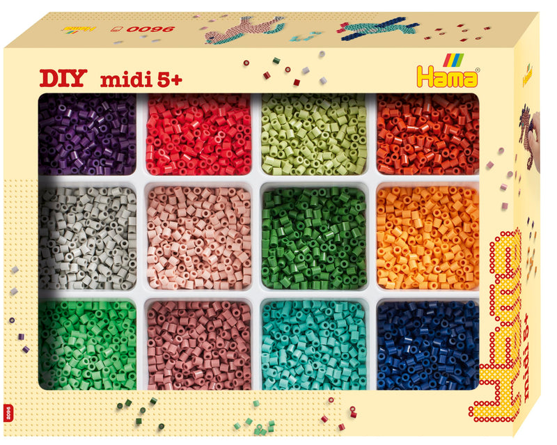Hama Beads and Storage | Approx.9.600 Beads distributed on 12 Different Colours and 1 Storage Tray with lid