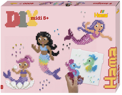 Hama Gift Box - Mermaids | Approx. 4.000 Beads, 2 Large Square pegboards No. 234, 2 Hama Gems, Colour Printed Design Sheet, Instructions and Ironing Paper