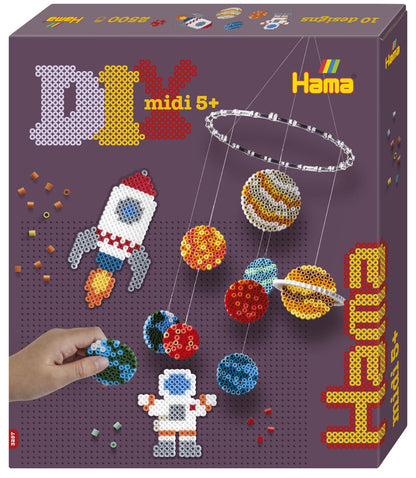 Hama Gift Box - Space | Approx. 2.500 Beads, 2 pegboards. 1 Display Mobile Ring, 1 String, Colour Printed Design Sheet, Instructions and Ironing Paper