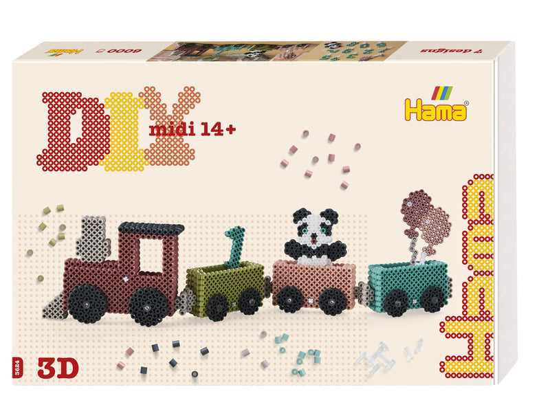 Hama Art - 3D Birthday Train | Approx. 6.000 Beads, 3 pegboards, 4 Hama Connectors, Colour Printed Design Sheet, Instructions & Ironing Paper