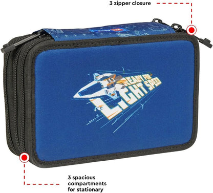 SKANDO BAGS Lego Ninjago Pencil Case, Stylish Writing Tool Organisation with Three Spacious Compartments, Secure Zips and Unique 1x1 Lego Details, Space Explorer, pencil case