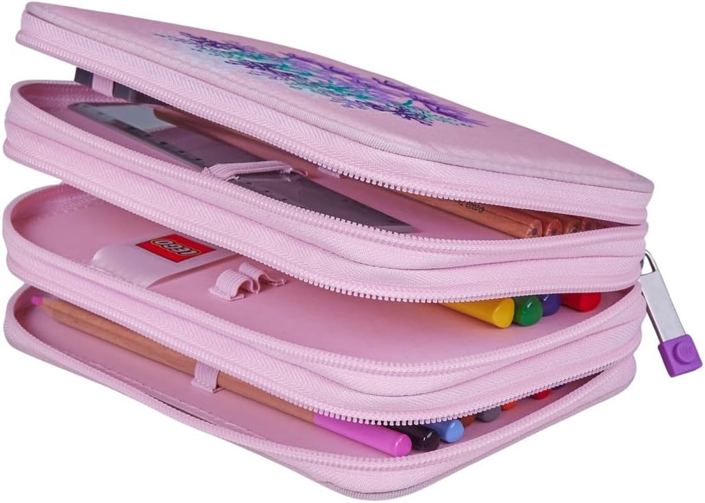 SKANDO BAGS Lego Ninjago Pencil Case, Stylish Writing Tool Organisation with Three Spacious Compartments, Secure Zips and Unique 1x1 Lego Details, flowers., pencil case