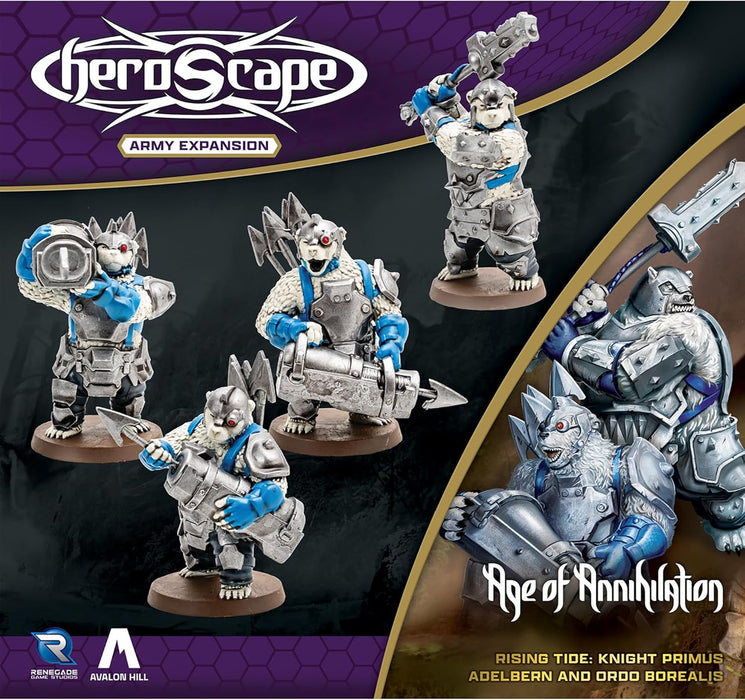 Renegade Games: Heroscape: Rising Tide – Knight Primus Adelbern & Ordo Borealis Army Expansion - 2 Fully Assembled Unpainted Miniatures & 2 Army Cards