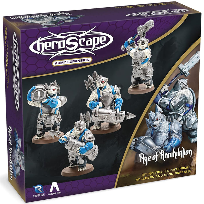 Renegade Games: Heroscape: Rising Tide – Knight Primus Adelbern & Ordo Borealis Army Expansion - 2 Fully Assembled Unpainted Miniatures & 2 Army Cards
