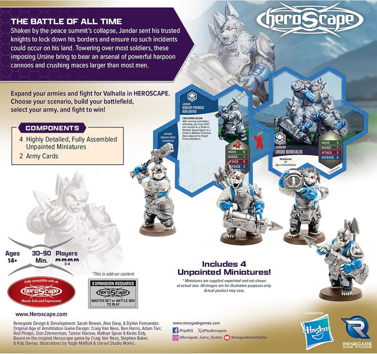 Renegade Games: Heroscape: Rising Tide – Knight Primus Adelbern & Ordo Borealis Army Expansion - 2 Fully Assembled Unpainted Miniatures & 2 Army Cards